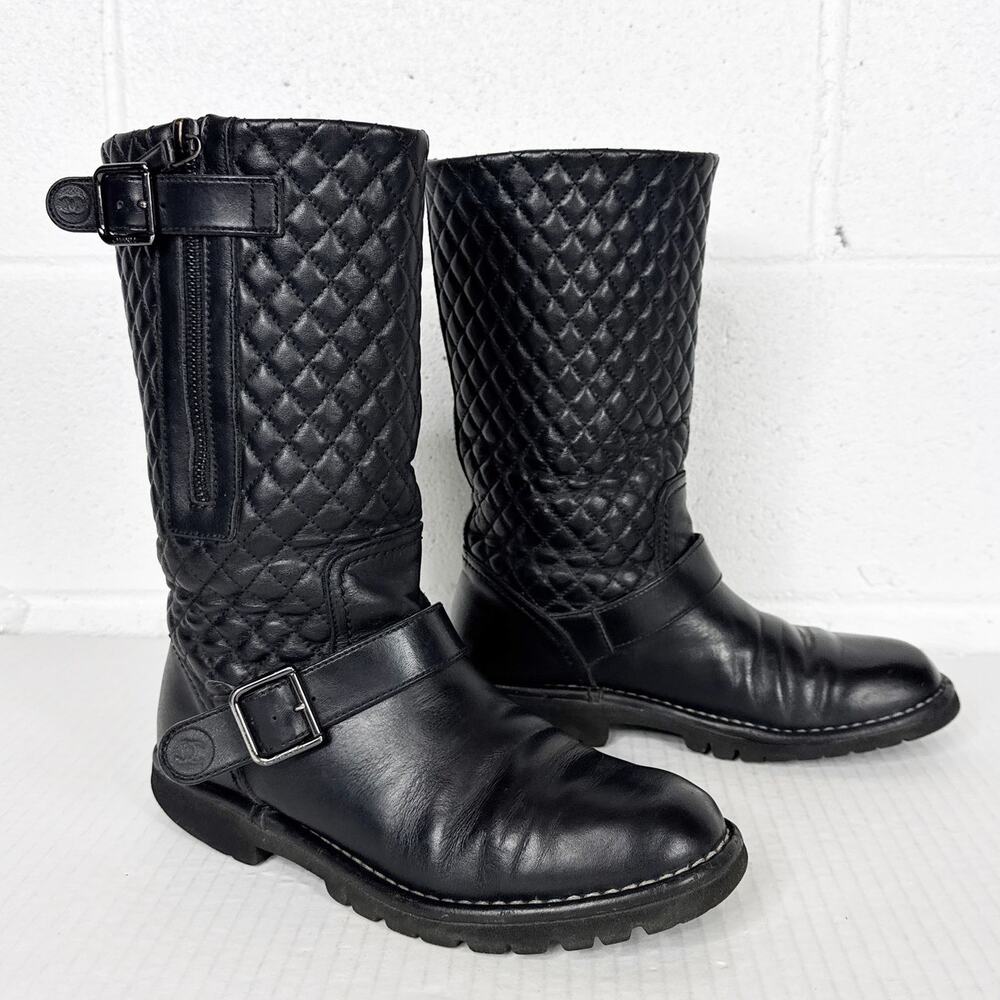 CHANEL Black Quilted Combat Boots
